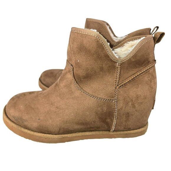 Makalu Womens Wedge Ankle Boots Tan Suede Faux Fur Lining Size 9M jh1779 - Picture 3 of 10